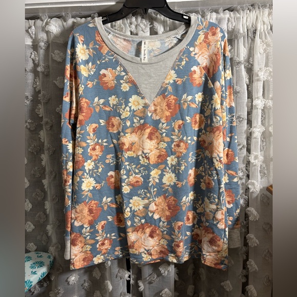 Vanilla Bay Tops - Vanilla Bay Floral Blue and Orange Top